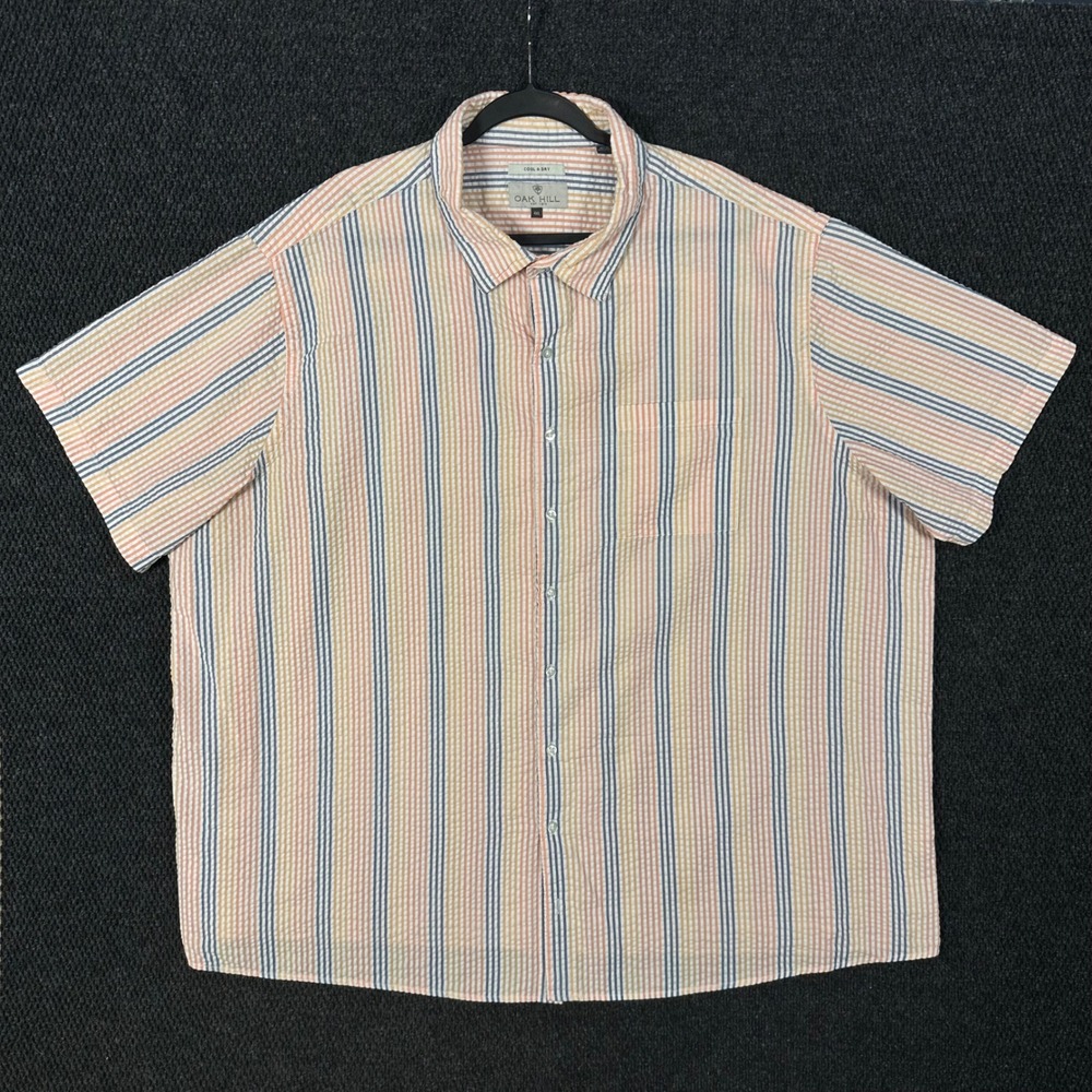 Oak Hill Seersucker Short Sleeve Shirt Men 4XL Multi-Color Striped Cool & Dry